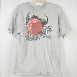 Jigsaw Light Gray Tee with Red D20 and Green Dragon